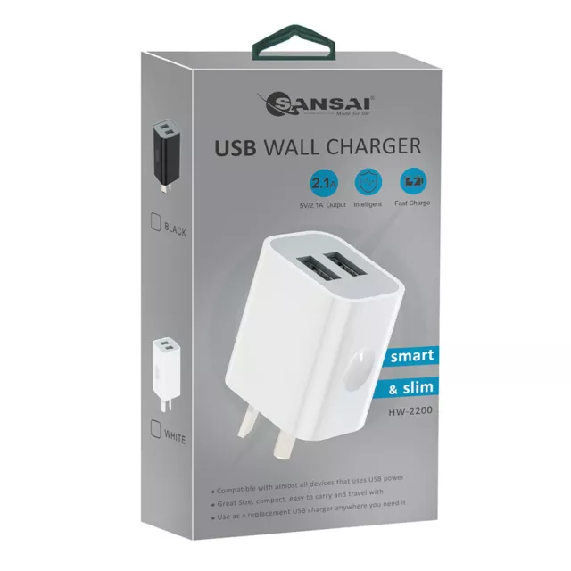 Sansai Dual USB 2.1A Phone Wall Charger Power Point Adaptor Ultra Slim Assorted