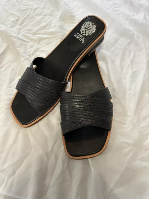 Women's Vince Camuto Shoes Leather Slide on Sandals 8.5 Black