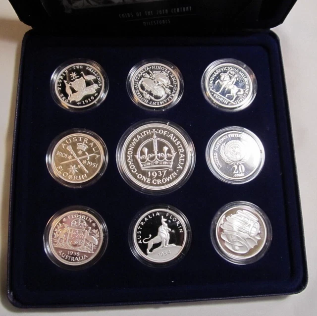 Australia Silver(4.6 t/o ASW) 9 Coin Set "Coins of The 20th Century"