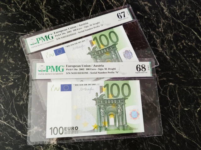 Euro 100 Banknote Pmg 68 🇪🇺 M. Dragui Austria 2002 Prefix "N" Ultra Rare Top** Euro 100 Banknote Pmg 68 🇪🇺 M. Dragui Austria 2002 Prefix "N" Ultra Rare Top**