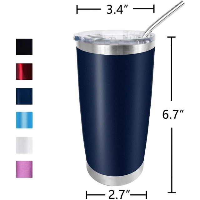 20oz Tumbler Car Mug Insulated Cold Water Mug Coffee Drink Mug W/ Lids +2 straws