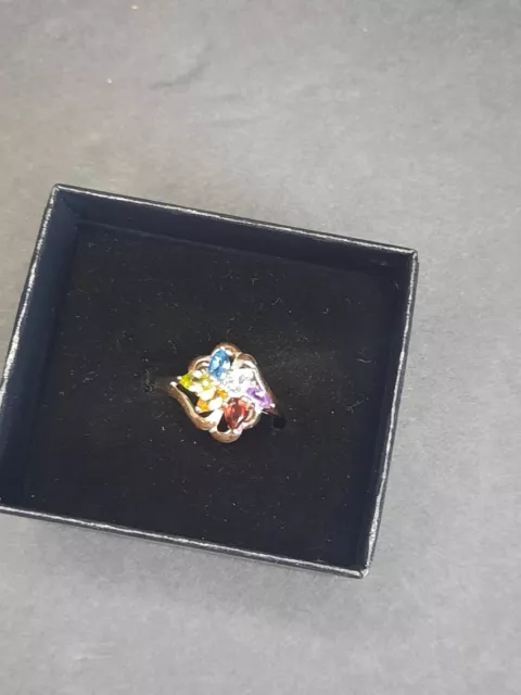Vergoldeter 0,925 Sterlingsilber Ring mehrfarbige Kristallsteine