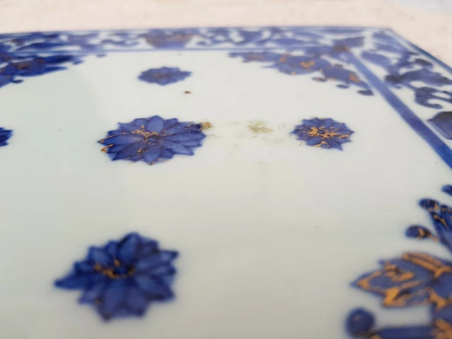 Vintage Rare Art Nouveau Blue Floral Gold Work Architecture 7.3" Tile Original 5
