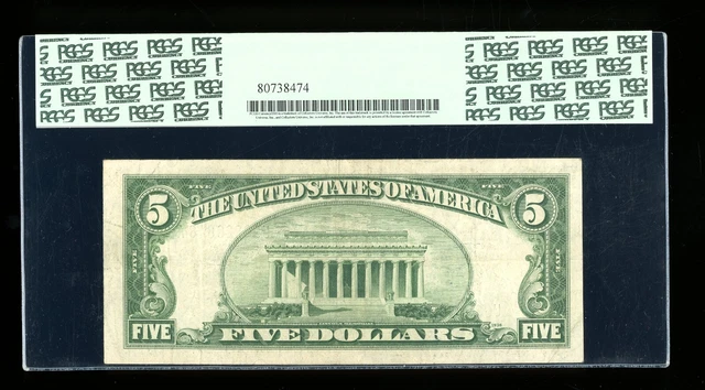DBR 1934-D $5 Silver Fr. 1654Wi Wide I UA Block PCGS 30 PPQ Serial U93220648A 2