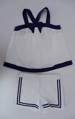 Janie And Jack Girls Outfit Set Age 6 Yrs Top Shirt Shorts White Navy Blue