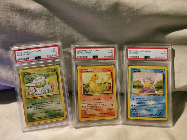 Pokémon Base Set Starters Charmander 46 , Bulbasaur 44 & Squirtle 63 PSA 9 MINT