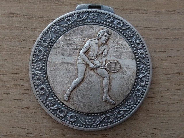 Médaille Sportive Art Nouveau Tennis Métal Argenté XIXème