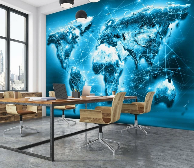 3D BLUE LINES 32585NAO World Map Wallpaper Mural Removable Self ...