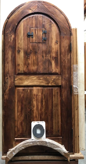 Rustic reclaimed solid lumber arched Doug Fir old growth door winery castle 2