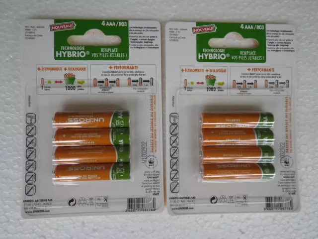 8  Piles rechargeables batteries accus UNIROSS  AAA/R03 NiMH