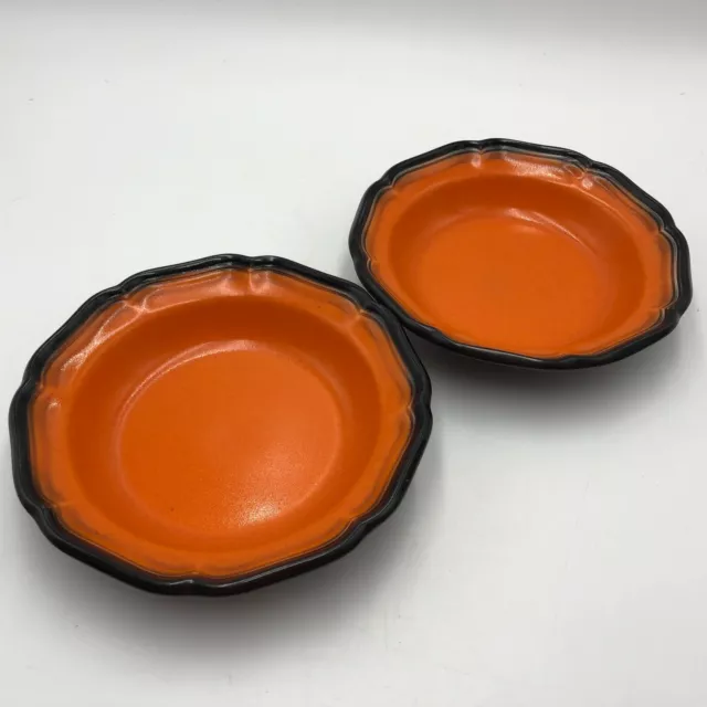 Set of 2 Mikasa Pewter Plus Red Rim Soup Salad Bowl Vintage 1970's D4021 Orange