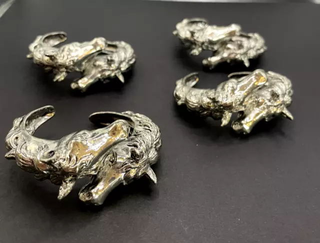 *Vintage* Hugging Horse Heads*Set of 4*Napkin Rings*Silver Plated