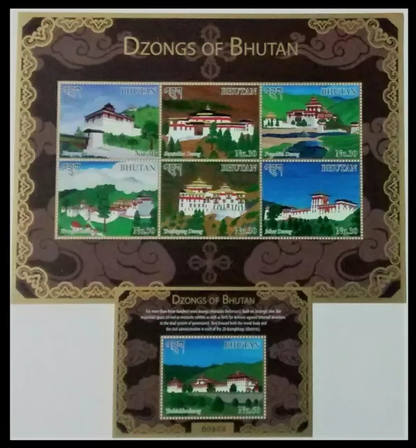 080.BHUTAN 2015 Tampon M/S + S/S Dzongs De Bhutan. MNH