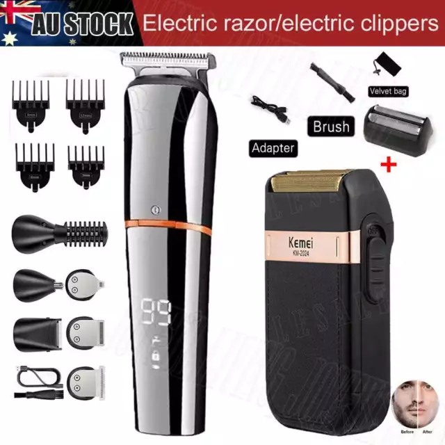 Professional Hair Clippers Men Beard Trimmer Cordless Rechargeable Shaver Kit