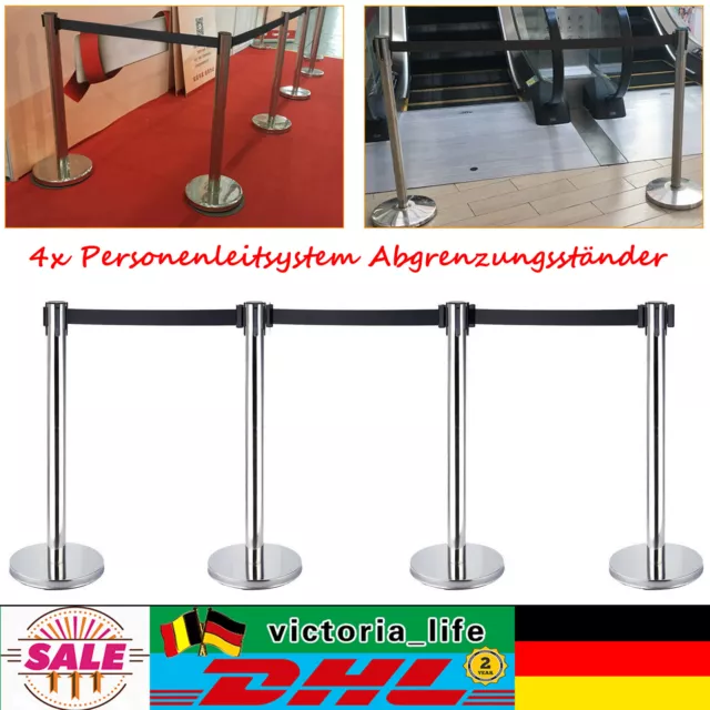 4x Set Personenleitsystem Absperrpfosten Absperrständer Absperrung mit 4 Riemen！