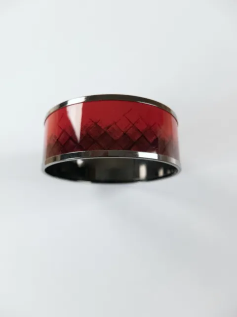 BOTTEGA VENETA red intrecciato print metal & enamel bangle bracelet NWT Medium