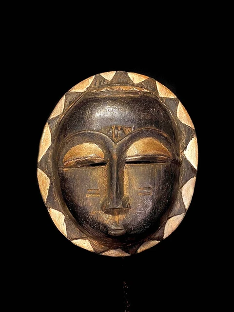 Vintage Hand Carved Wooden Tribal African sun Mask Wood curved décor-5305