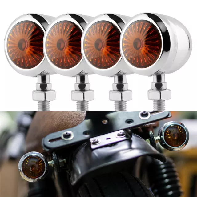 4X Universal Motorcycle Retro Turn Signal Light Indicator Amber Blinker Lamp 12V