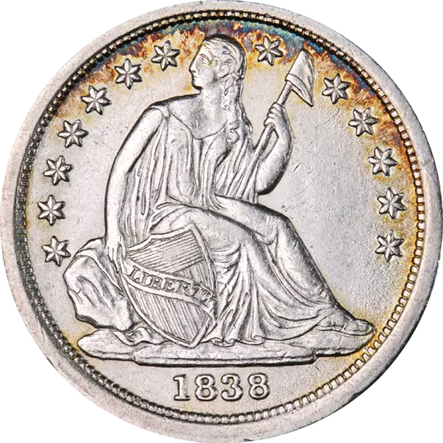 1838 Seated Liberty Dime Large Stars Choice AU/BU Superb Eye Appeal