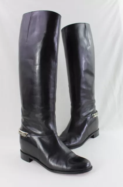 Christian Louboutin Cate Black Leather Chain Link Riding Boots Shoe 39 1/2 9.5