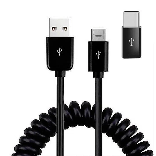 For Motorola Moto G Stylus Edge - Micro-USB to USB-C Adapter Charger Cord Coiled