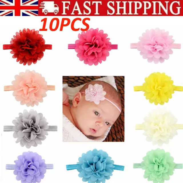 10pcs Newborn Baby Headbands Set Elastic Kids Girls Bow Hair Band Headdress UK