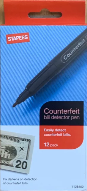 Staples Counterfeit Pens- Black-12 Pack Model #43373-Money, Shopping,Retail New