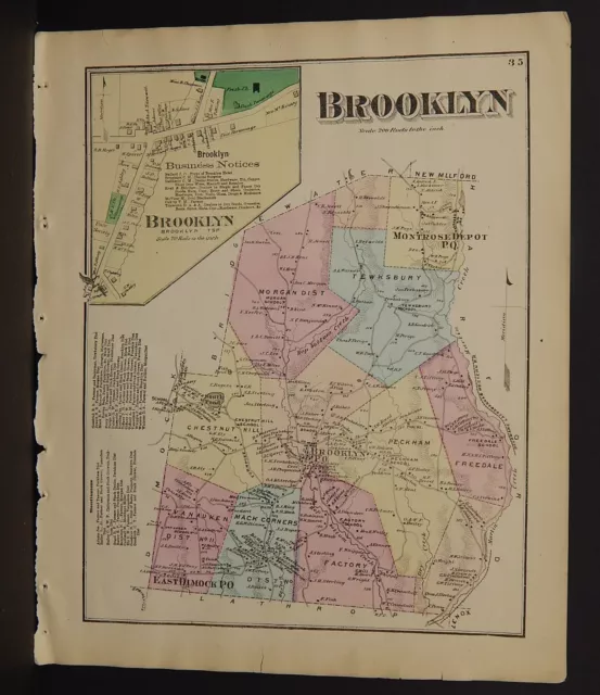 Pennsylvania Susquehanna County Map Brooklyn Township 1872 W16#20