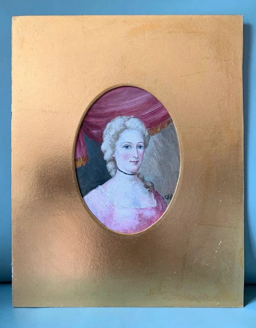 AMERICAN ANTIQUE 19TH Century Oil Painting w/ Original Gold Matting 69