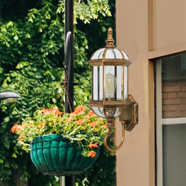 Antik Wandleuchte Außen Garten Licht Industriell Retro Metall Glas Wand Lampe