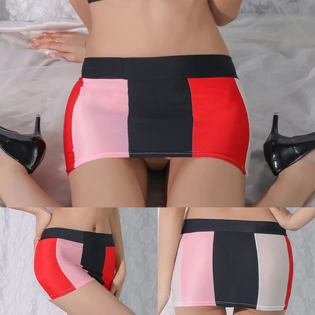 Gonna da donna senza cuciture a righe elasticizzata corta clubwear vita alta base