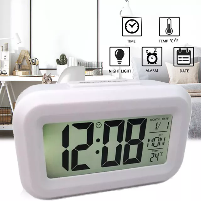 LCD Digital Alarm Clock Time Temperature Thermometer Calendar Backlight Snooze