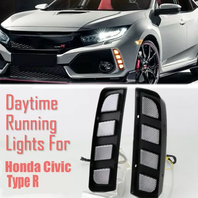 LED Daytime Running Light Turn Indicator Fog Lamp Bumper For Honda Civic Type R