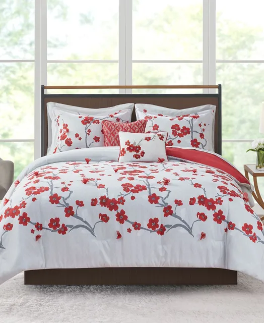Addison Park Blossom 9-Pc. Full Comforter Set Bedding, Red