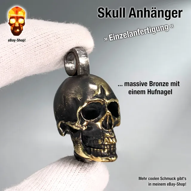 Skull Bronze Anhänger Totenkopf Herren Biker Ring Halskette Edelstahl Armband