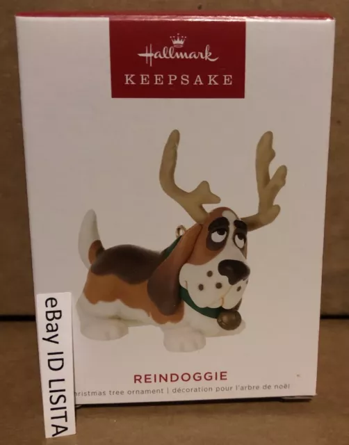 Hallmark 2022 Reindoggie Basset Hound Reindeer Ornament Mint in Box