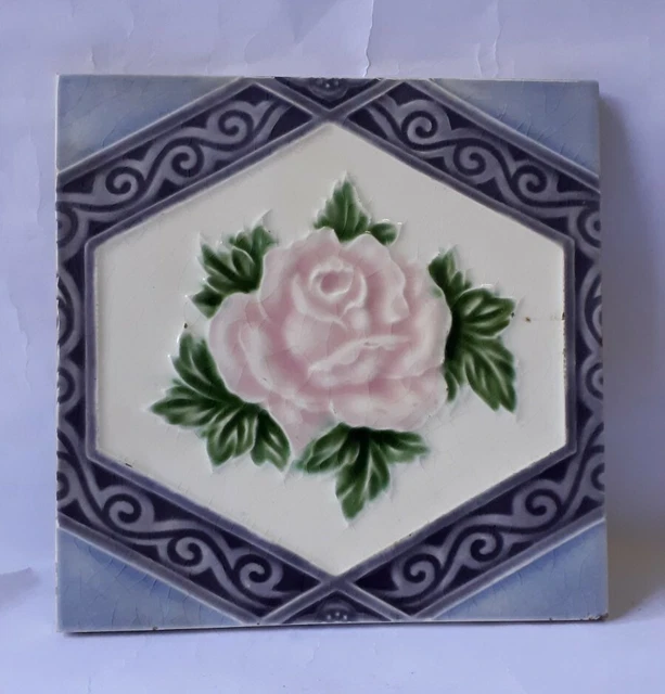 Rare Flower Ceramic Tiles   Porcelain Vintage Art Made In Japan