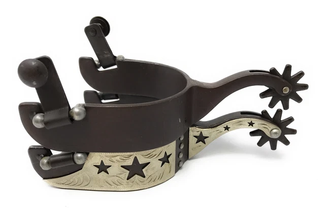 AJ Tack Antique Brown Stars Cutout Spurs - Youth