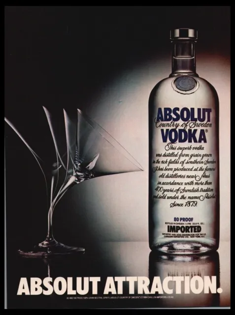 1984 Absolut Attraction Vodka Bottle art-Vintage print ad / mini poster-
