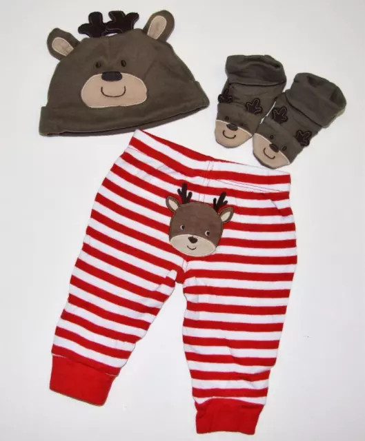 Infant Boy 3m Carter's HOLIDAY 3pc Reindeer Outfit Set Stripe Pants Hat Shoes