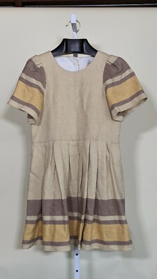 Sea New York Spring 2017 Border Stripe Puff Sleeve Dress Linen Open Back