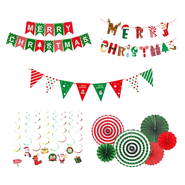 5 Sets Weihnachtsfahne Frohe Weihnachten-Banner Kranz Weihnachten