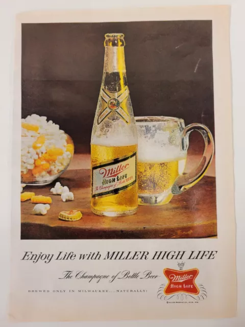 Vintage 1961 Miller High Life "The Champagne Of Bottle Beer" Print Ad