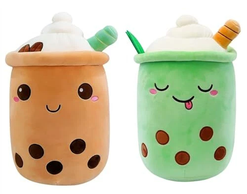 MOPQMKT Oreiller Peluche Bubble Tea 2 Pièces – Coussin Tasse De Thé Au Lait + Porte-clés – Poupée Douce Pour Enfants, Cadeau Anniversaire Ou Noël