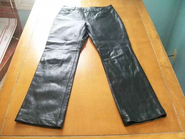 Together! Womens 10 (Actual 26.5 x30) Black Leather Pants (Front Rise 13")