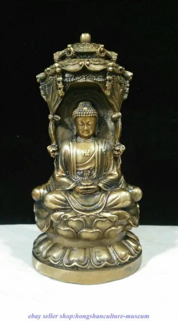 7.4 " China Copper Gilt Buddhism 3 Sides Guanyin Kwan-Yin Buddha Lotus Statue