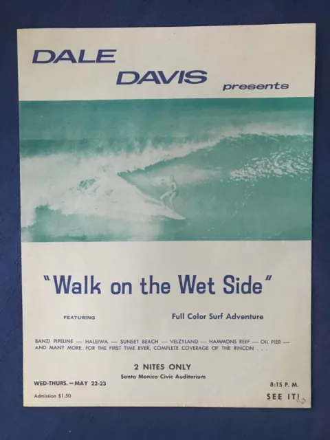 Original Vintage 1960's SURF MOVIE POSTER Walk on the Wet Side by Dale Davis