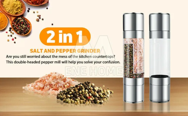 2in1 Salt and Pepper Grinder Stainless Steel Manual Ceramic Spice Mills Kitchen 3