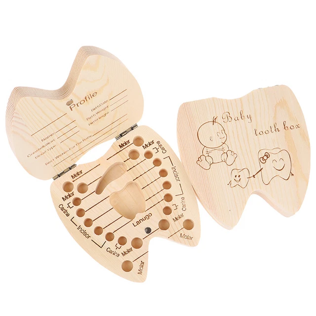 Baby Boys Girls Keepsake Wood Tooth Fairy Box Milk Teeth Organizer Storag^QU
