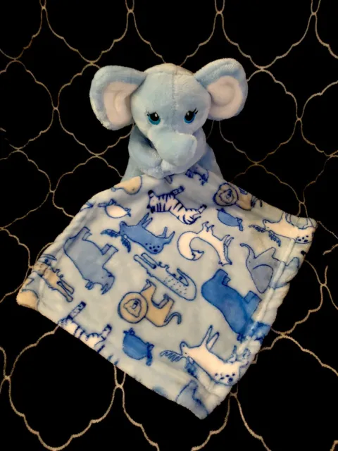 Manta de seguridad para bebé Little Beginnings elefante amoroso azul felpa suave 10x11 pulgadas